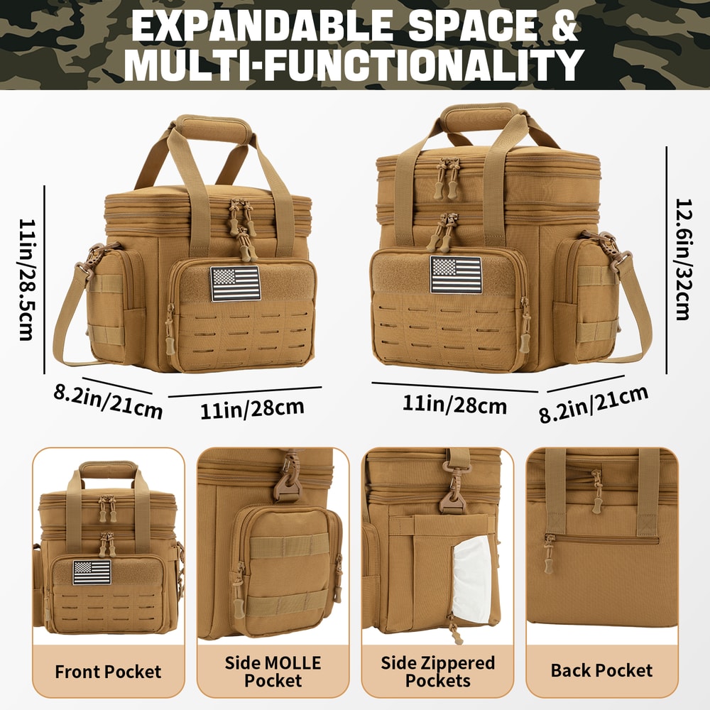 Tactical Insulated Cooler Bag Expandable Leakproof Lunch Box for Work Camping Outdoor Use