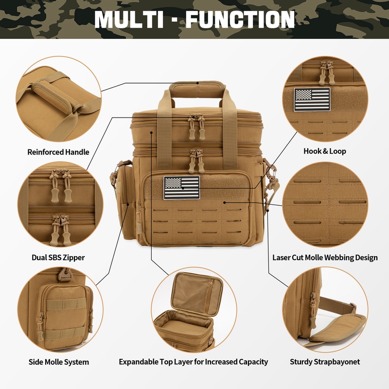 Tactical Insulated Cooler Bag Expandable Leakproof Lunch Box for Work Camping Outdoor Use