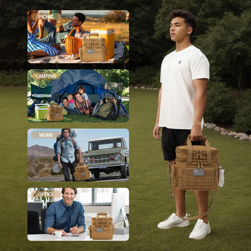 Tactical Insulated Cooler Bag Expandable Leakproof Lunch Box for Work Camping Outdoor Use