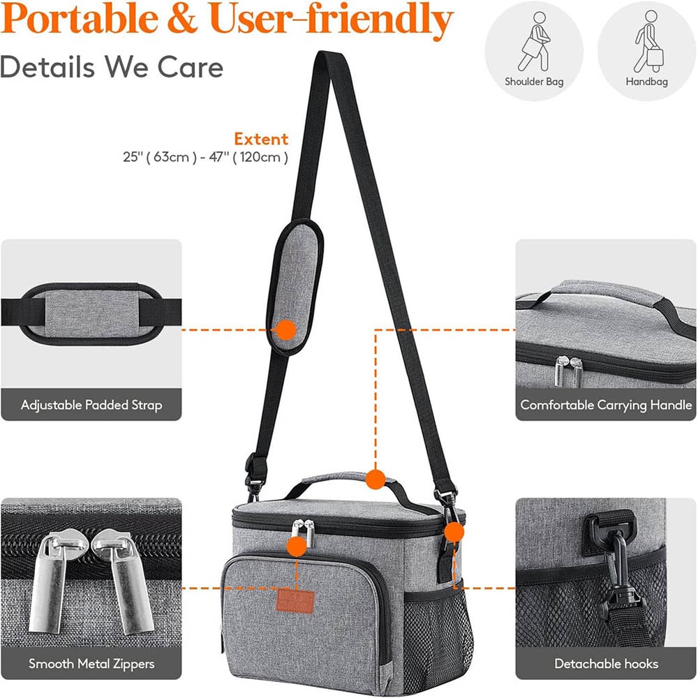 Insulated Lunch Bag Cooler Tote For Work Travel Outdoor Picnics 2