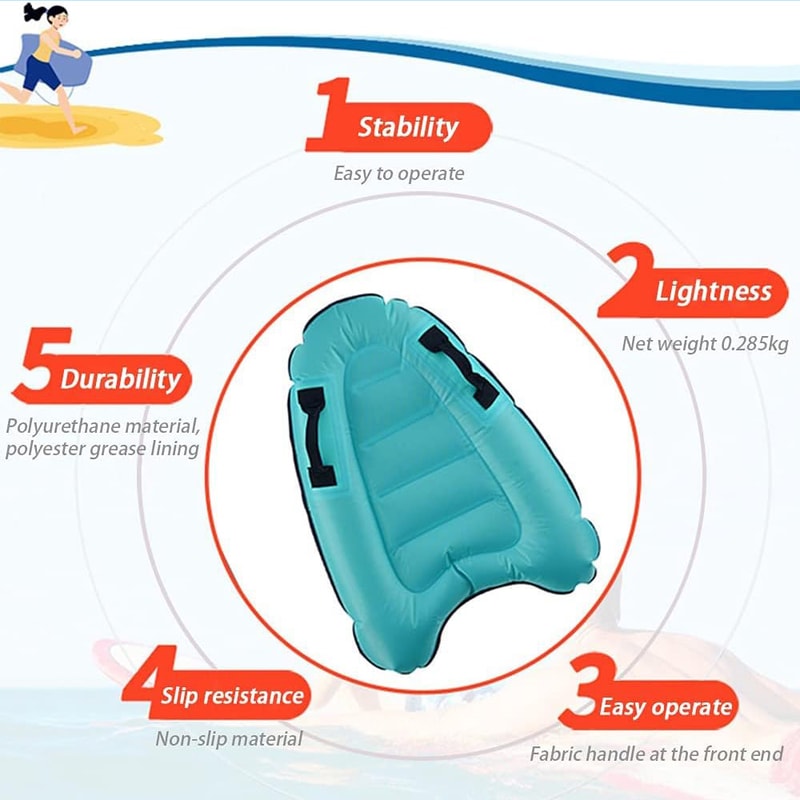 Inflatable Surfboard Float with Handle Durable inflatable surfboard for Beach Fun & Water Relaxation