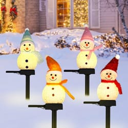 solar snowman pathway lights outdoor waterproof christmas garden stakes
