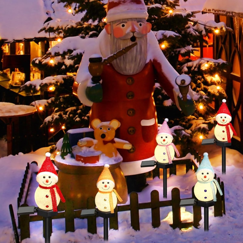 Solar Snowman Pathway Lights Outdoor Waterproof Christmas Garden Stakes