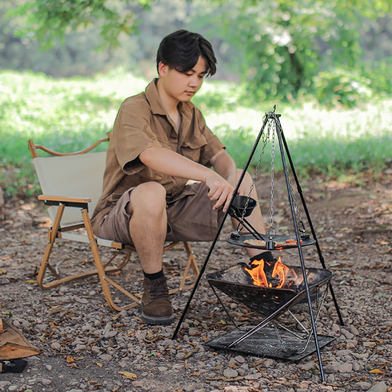 Portable Campfire Tripod Grill Stand with Adjustable Chain Pot Hanger