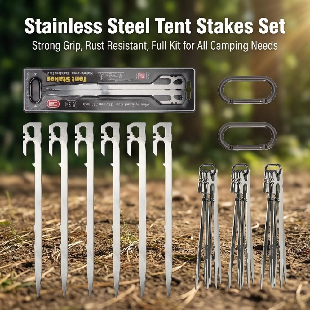 Heavy Duty Stainless Steel Tent Stakes for Camping and Beach Sand Anchors
