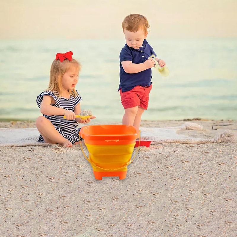 Foldable Kids Beach Bucket Set Travel Sand Toy Kit With Shovel 2