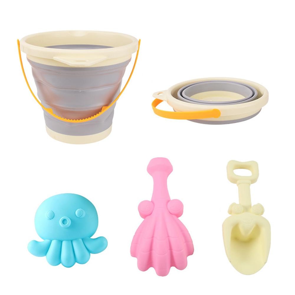 Foldable Kids Beach Bucket Set Travel Sand Toy Kit With Shovel 6