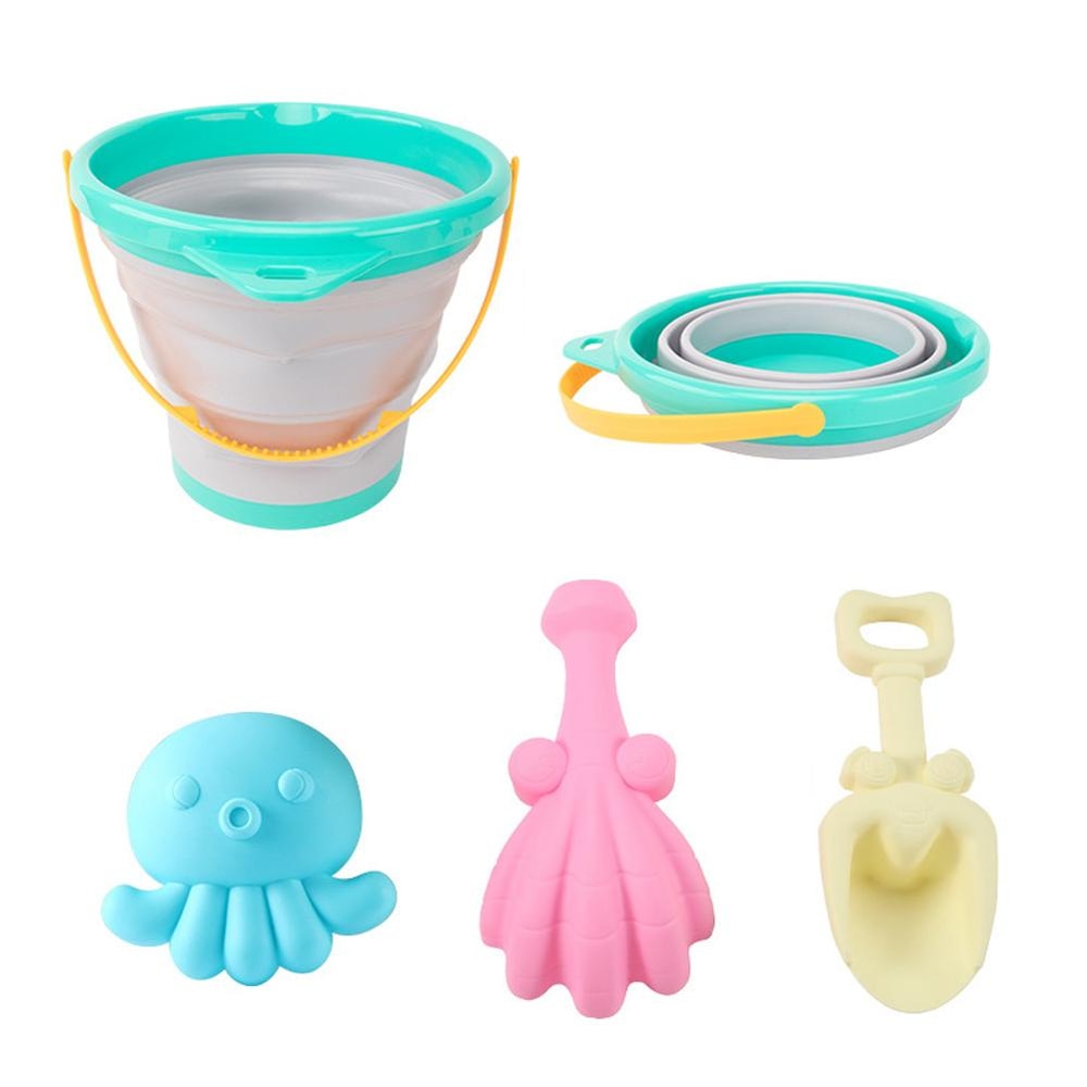 Foldable Kids Beach Bucket Set Travel Sand Toy Kit With Shovel 7
