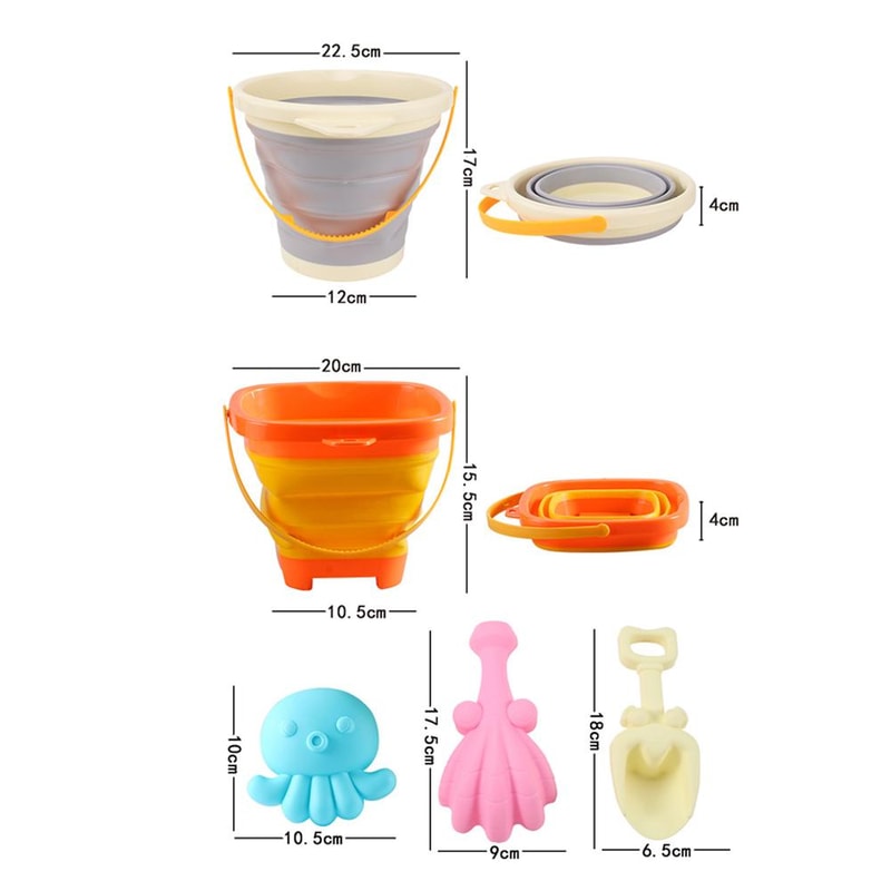 Foldable Kids Beach Bucket Set Travel Sand Toy Kit With Shovel 5