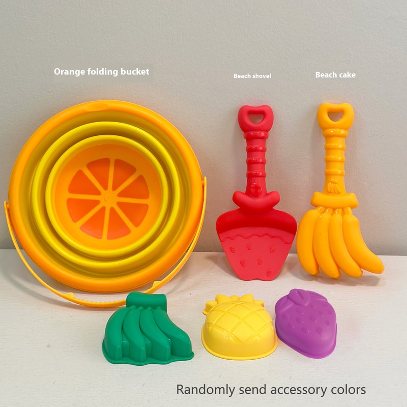 Foldable Beach Bucket Set With Sand Molds Travel Friendly Kids Sand Toys 4