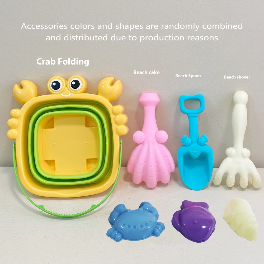 Foldable Beach Bucket Set With Sand Molds Travel Friendly Kids Sand Toys 6