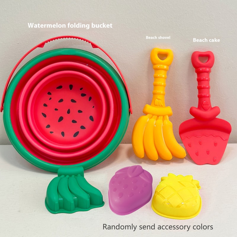 Foldable Beach Bucket Set With Sand Molds Travel Friendly Kids Sand Toys 7