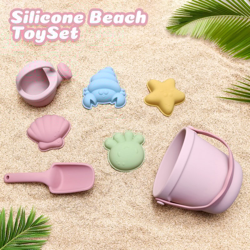 Kids Beach Toy Set with Silicone Sand Molds Creative Sand Castle Toys for Outdoor Play