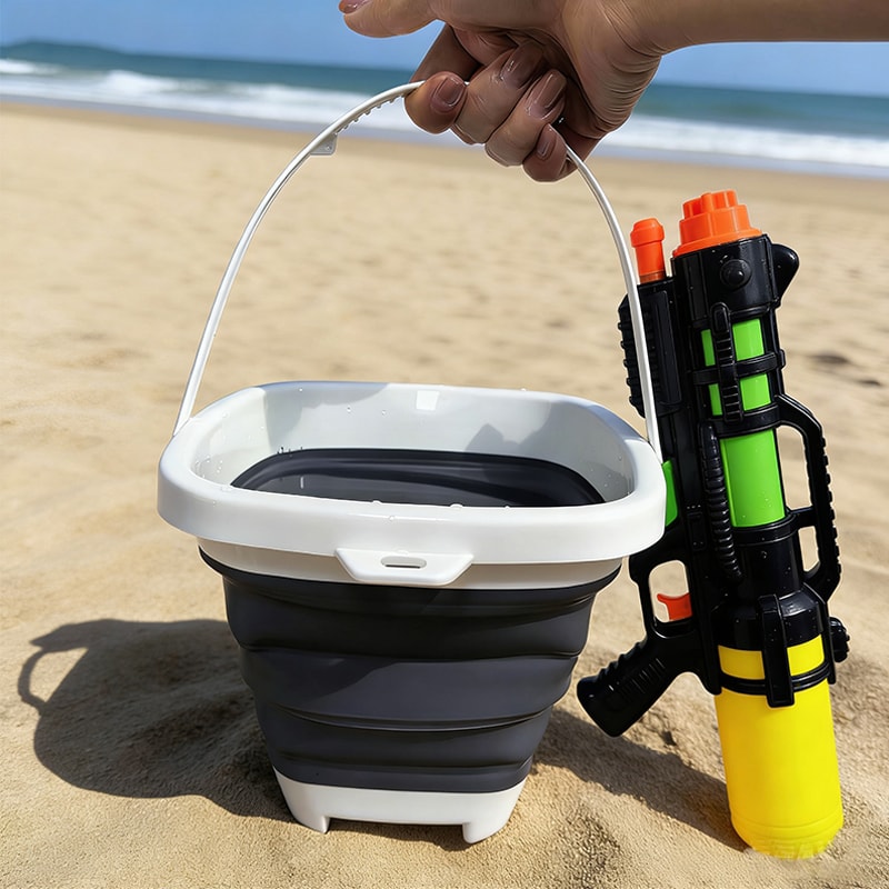 Collapsible Beach Bucket For Kids Foldable Sand Pail Travel Water Toy 0