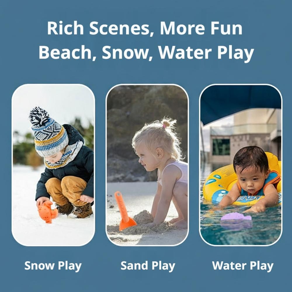 Collapsible Kids Beach Toy Set With Folding Bucket Sand Play Kit 3