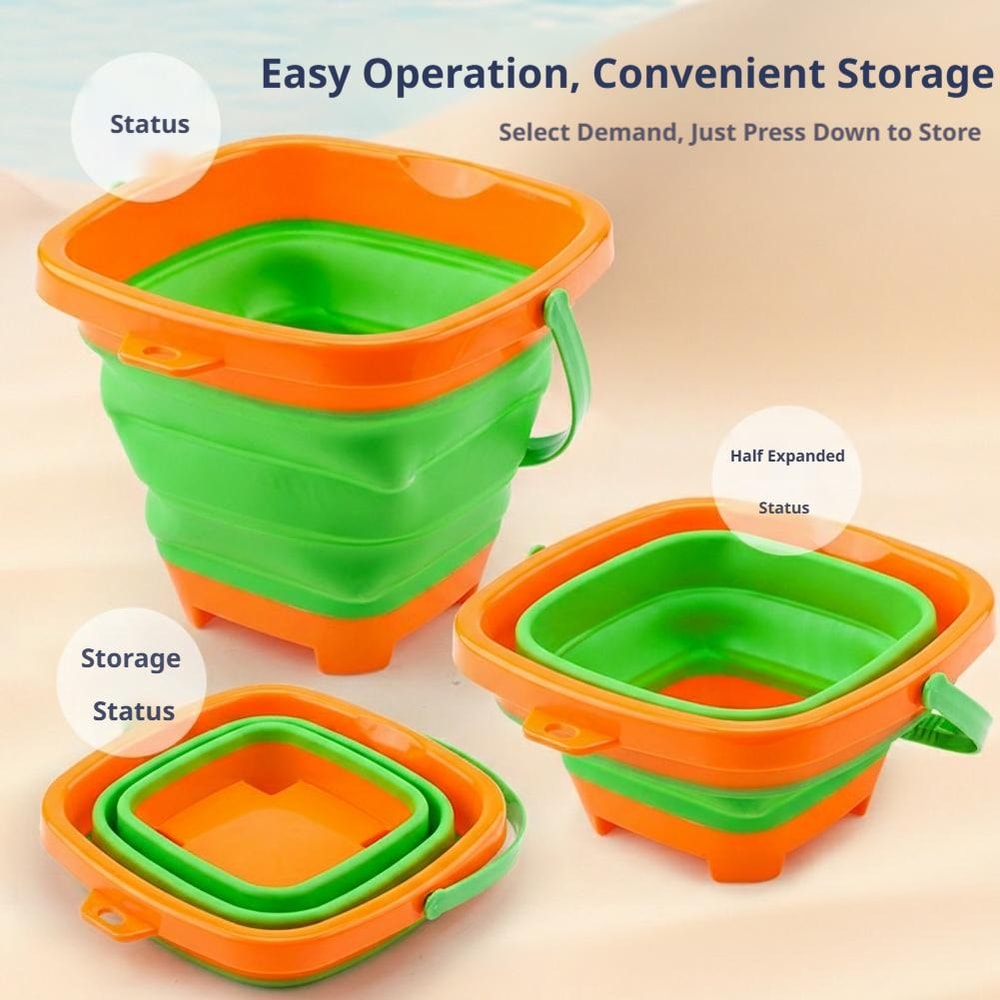 Collapsible Kids Beach Toy Set With Folding Bucket Sand Play Kit 4