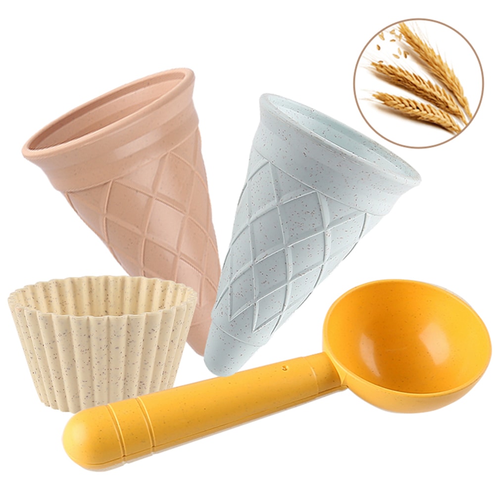 Kids Beach Ice Cream Sand Toy Set 4 Piece Cup and Scoop Kit