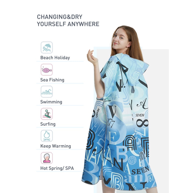 Quick Dry Surf Poncho Towel Hoodie for Adults Microfiber Beach Changing Robe