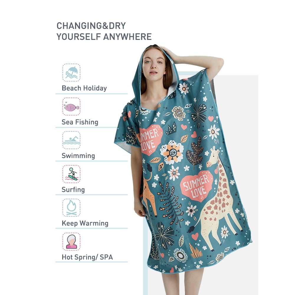 Quick Dry Surf Poncho Towel Hoodie Microfiber Changing Robe for Adults
