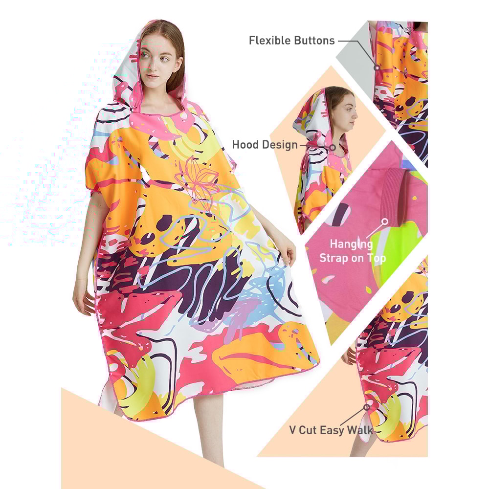 Quick Dry Surf Poncho Towel Hoodie Microfiber Beach Changing Robe for Adults