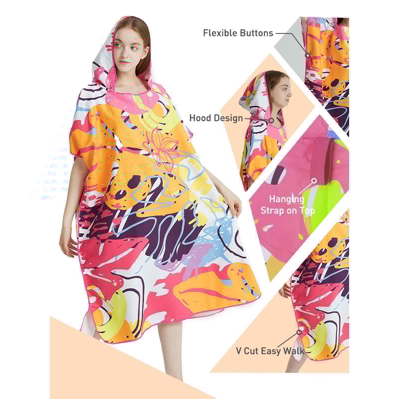 Quick Dry Surf Poncho Towel Hoodie Microfiber Beach Changing Robe for Adults