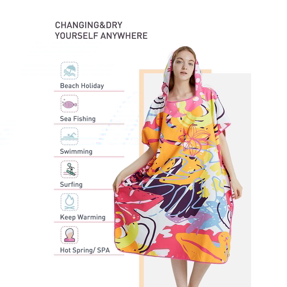 Quick Dry Surf Poncho Towel Hoodie Microfiber Beach Changing Robe for Adults