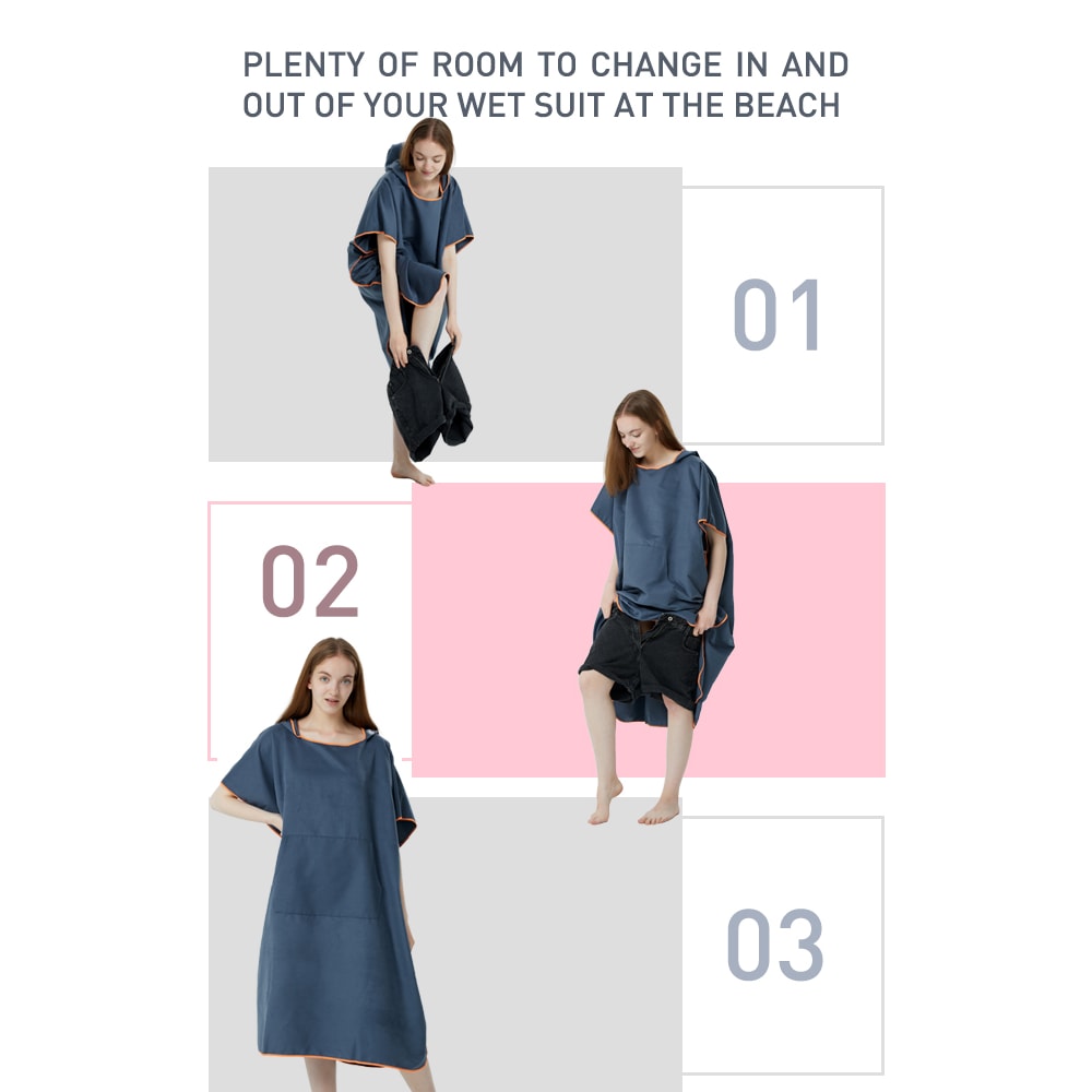 Quick Dry Surf Poncho Towel Hoodie Microfiber Beach Changing Robe for Adults