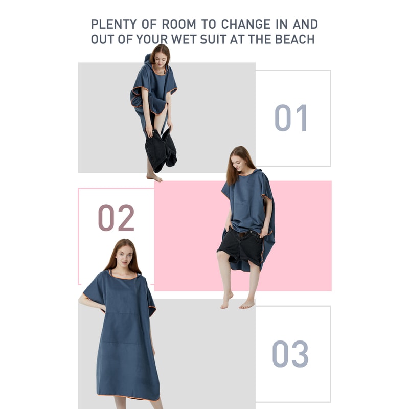Quick Dry Surf Poncho Towel Hoodie Microfiber Beach Changing Robe for Adults