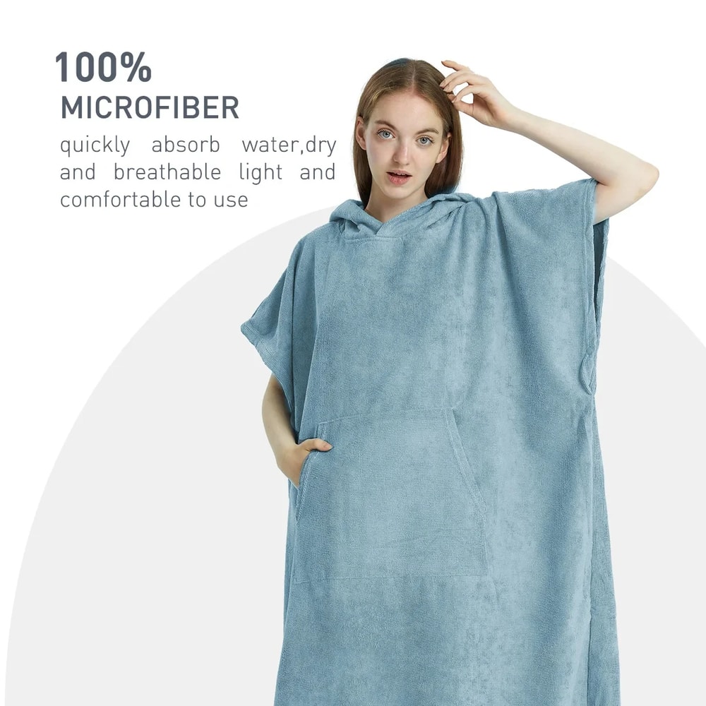 Quick Dry Surf Poncho Towel Hoodie For Adults Microfiber Beach Changing Robe 2