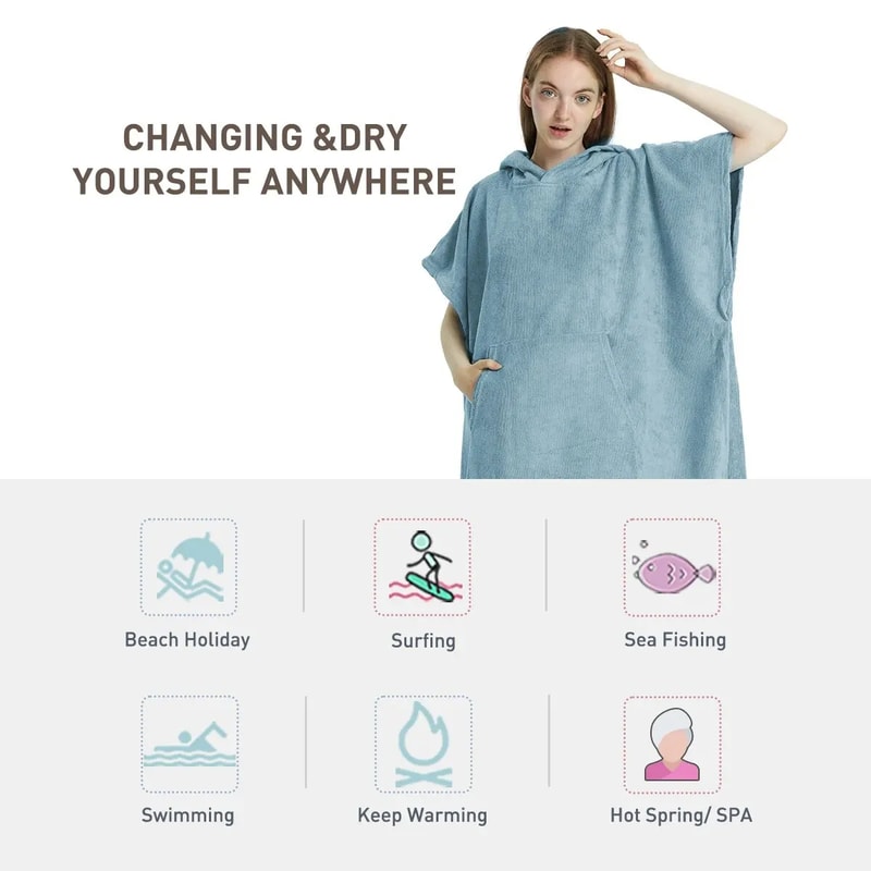 Quick Dry Surf Poncho Towel Hoodie For Adults Microfiber Beach Changing Robe 3