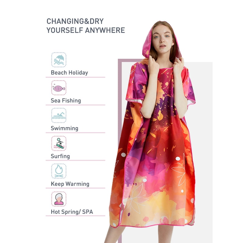 Quick Dry Microfiber Surf Poncho Towel Hoodie for Adults Beach Changing Robe