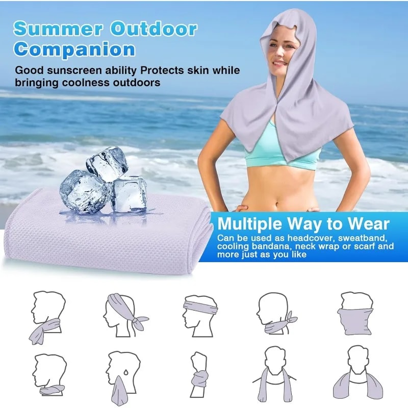 Cooling Hoodie Towel Quick Dry Sports Towel with UV Protection for Outdoor Fitness & Travel