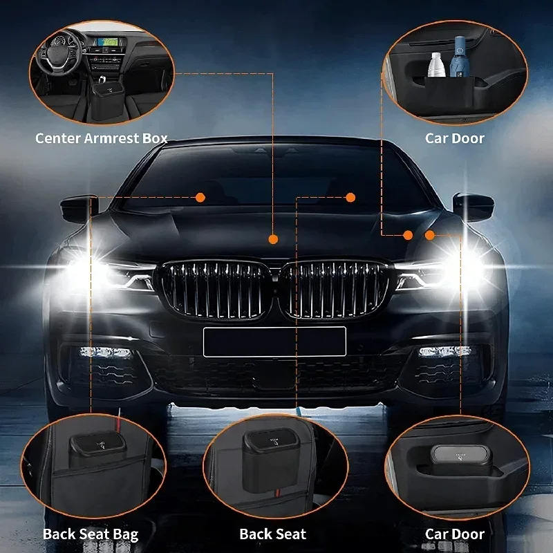 Mini Leak Proof Car Trash Can with Lid & Bags Compact Auto Garbage Organizer