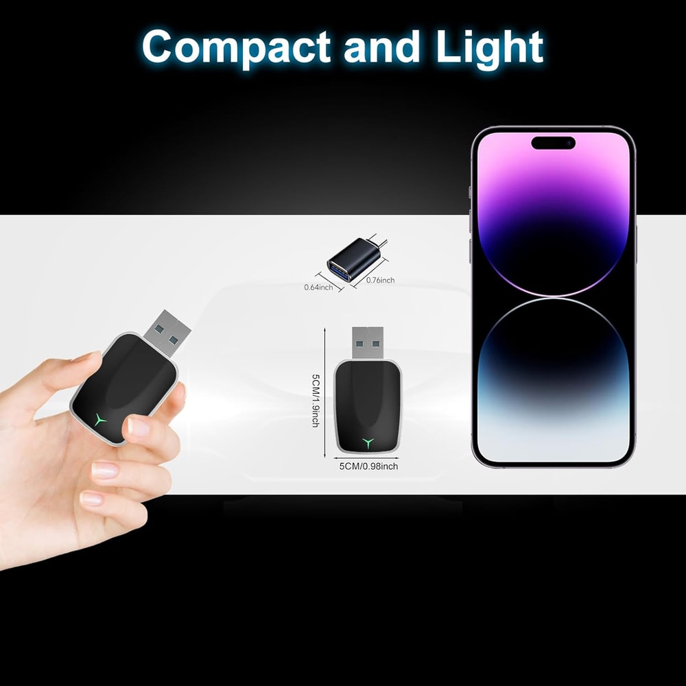 Wireless CarPlay Adapter USB C Dongle Convert Wired to Wireless CarPlay Adapter & Android Auto Instantly