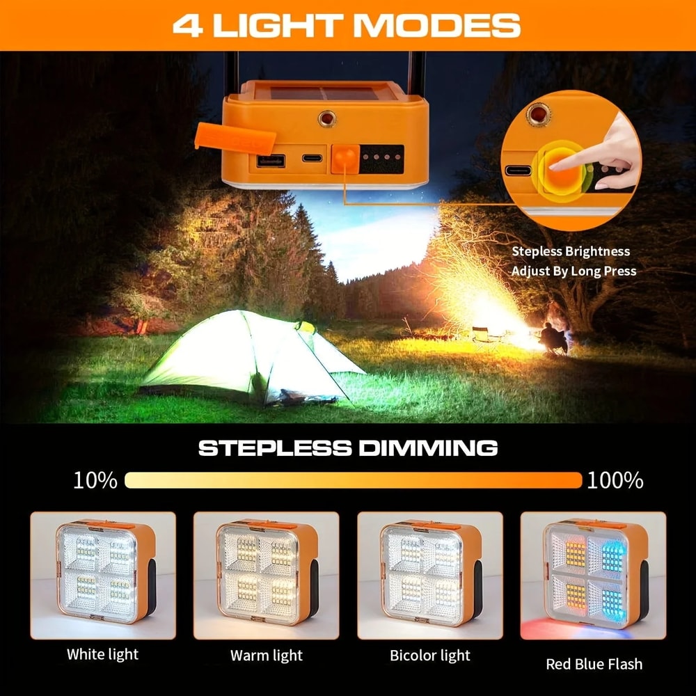 Solar Rechargeable LED Camping Light with Magnetic Base Portable Emergency Work Light