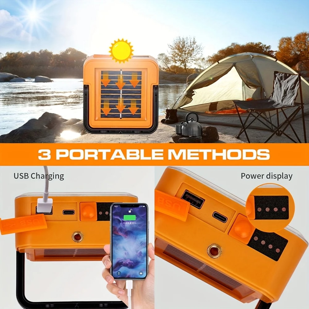 Solar Rechargeable LED Camping Light with Magnetic Base Portable Emergency Work Light