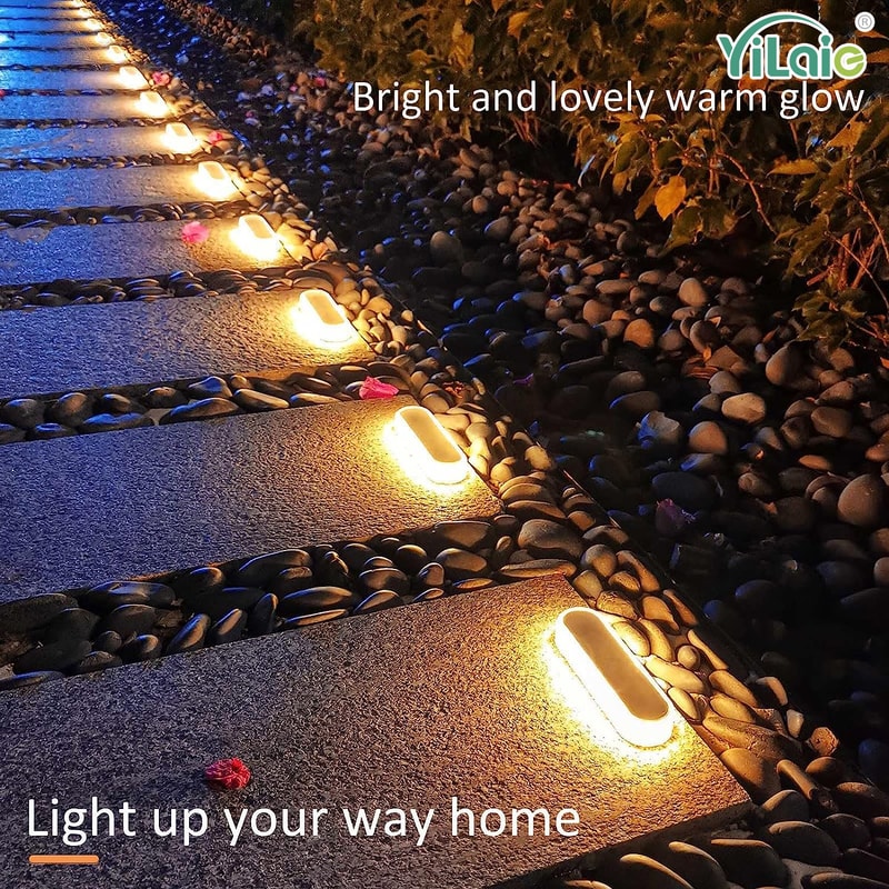 Solar Step Lights Waterproof IP68 Warm White LED Pathway Lights For Stairs Walkways 0