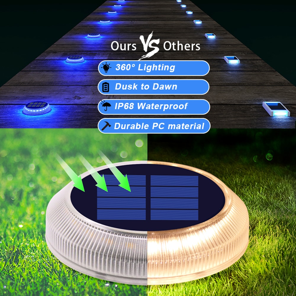 Solar Driveway Lights Pack Waterproof LED Deck Pathway Lights For Outdoor Safety 1