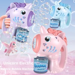 unicorn electric bubble gun toy with lights automatic bubble machine for kids parties
