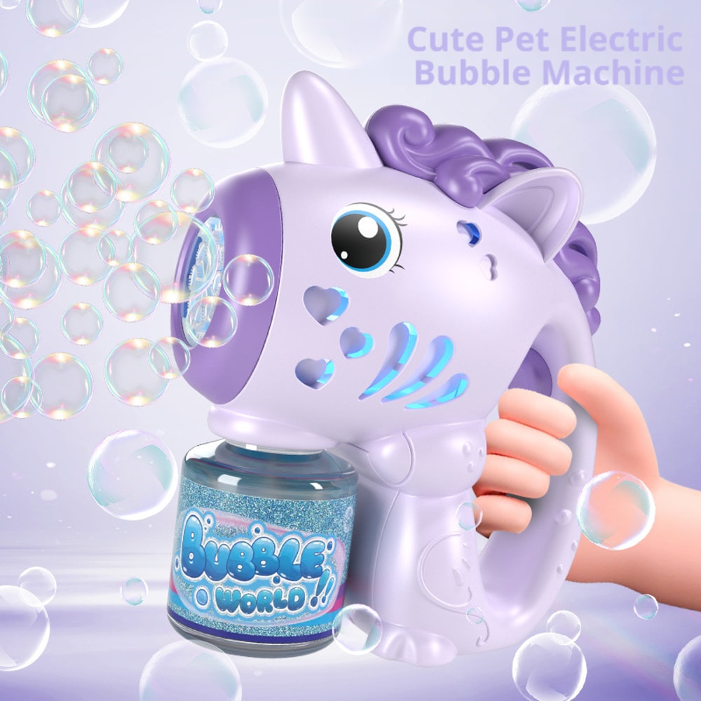 Unicorn Electric Bubble Gun Toy with Lights Automatic Bubble Machine for Kids Parties