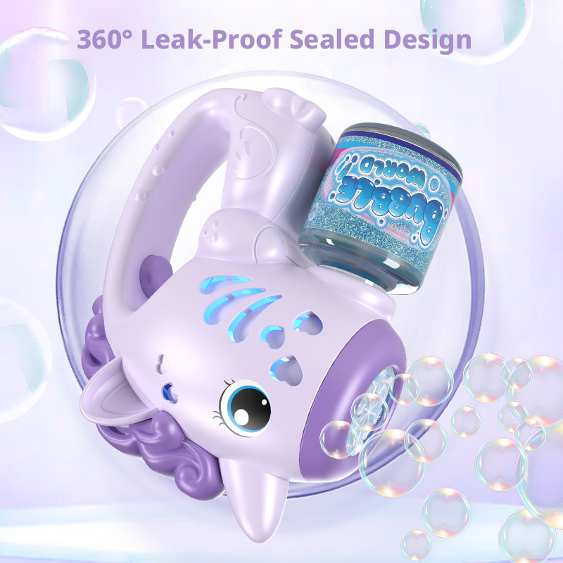 Unicorn Electric Bubble Gun Toy with Lights Automatic Bubble Machine for Kids Parties