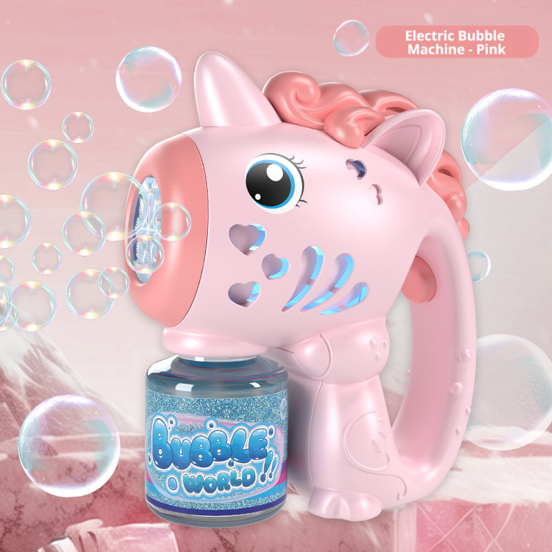 Unicorn Electric Bubble Gun Toy with Lights Automatic Bubble Machine for Kids Parties