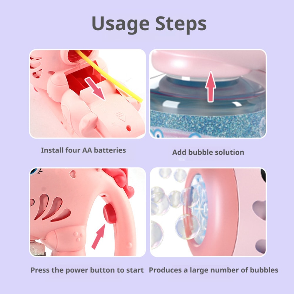 Unicorn Electric Bubble Gun Toy with Lights Automatic Bubble Machine for Kids Parties