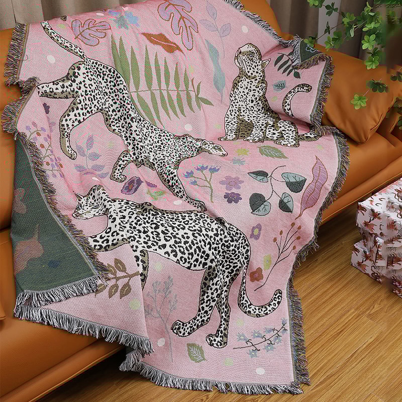 Leopard Jacquard Knitted Throw Blanket for Sofa and Bed Cozy sofa throw blanket