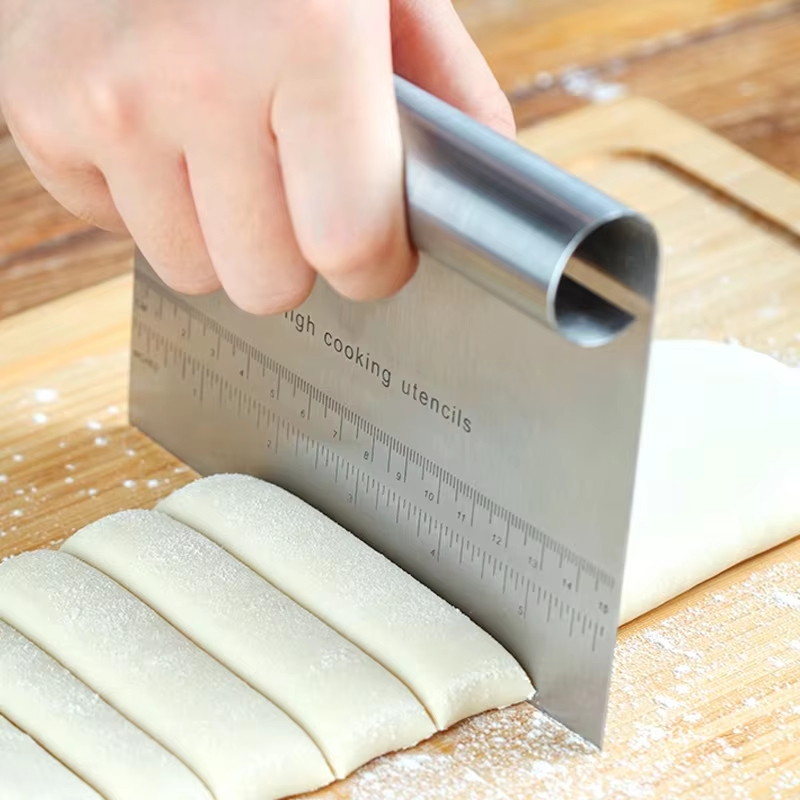 Stainless Steel Dough Scraper Cutter with Measuring Scale for Baking and Pizza Prep
