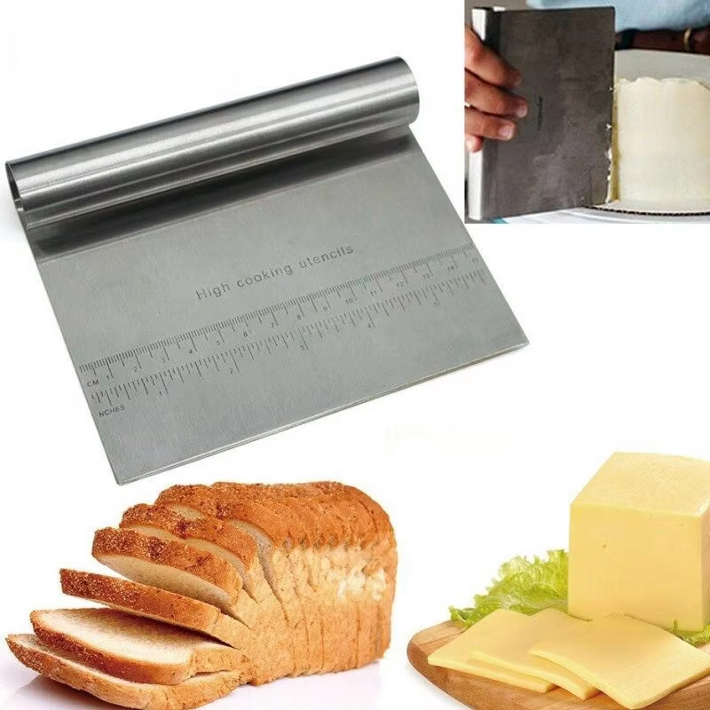 Stainless Steel Dough Scraper Cutter with Measuring Scale for Baking and Pizza Prep