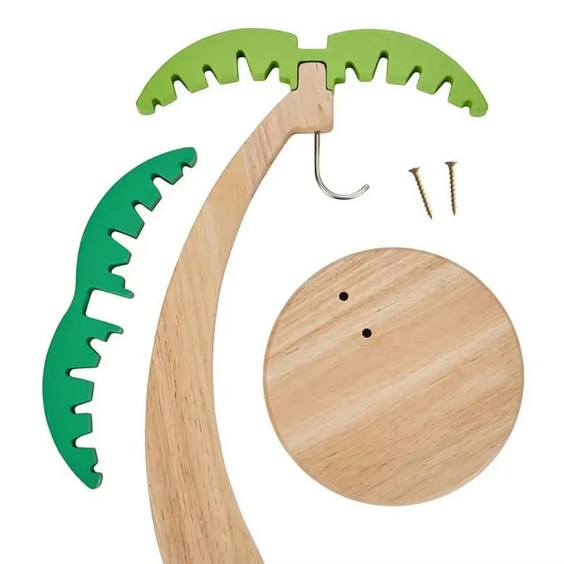 Wooden Banana Hanger Stand with Leaf Design Hook Kitchen Counter Organizer