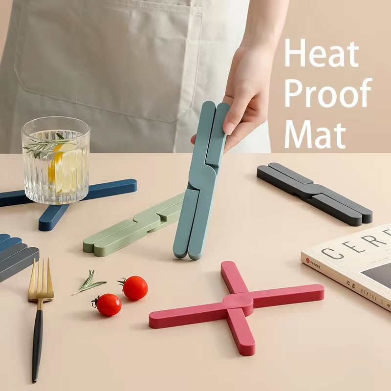 Foldable Heat Resistant Silicone Pad Non Slip Trivet Pot Holder for Kitchen