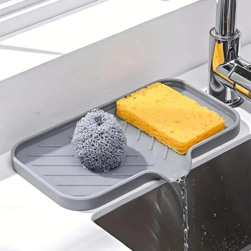 Silicone Soap Holder with Drain Tray Anti Slip Sink Organizer for Kitchen and Bathroom