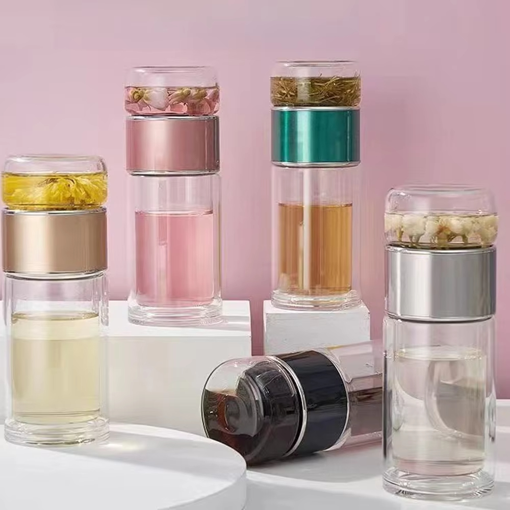 Double Wall Glass Tea Infuser Cup Portable Loose Leaf Tea Mug 1